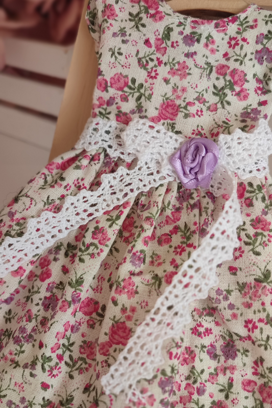 Doll dress with dark flowers